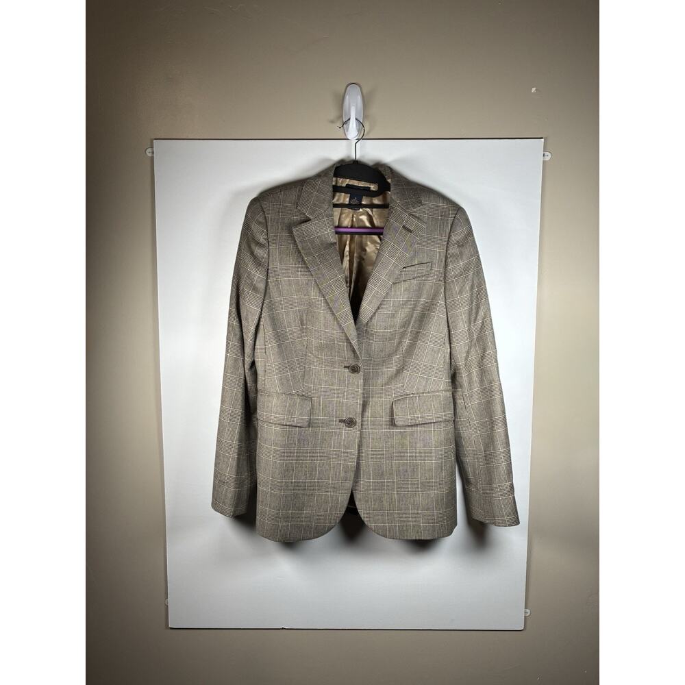 Brooks Brothers 346 Womens 6 Wool Glen Plaid Blazer Tan Beige Preppy Old Money